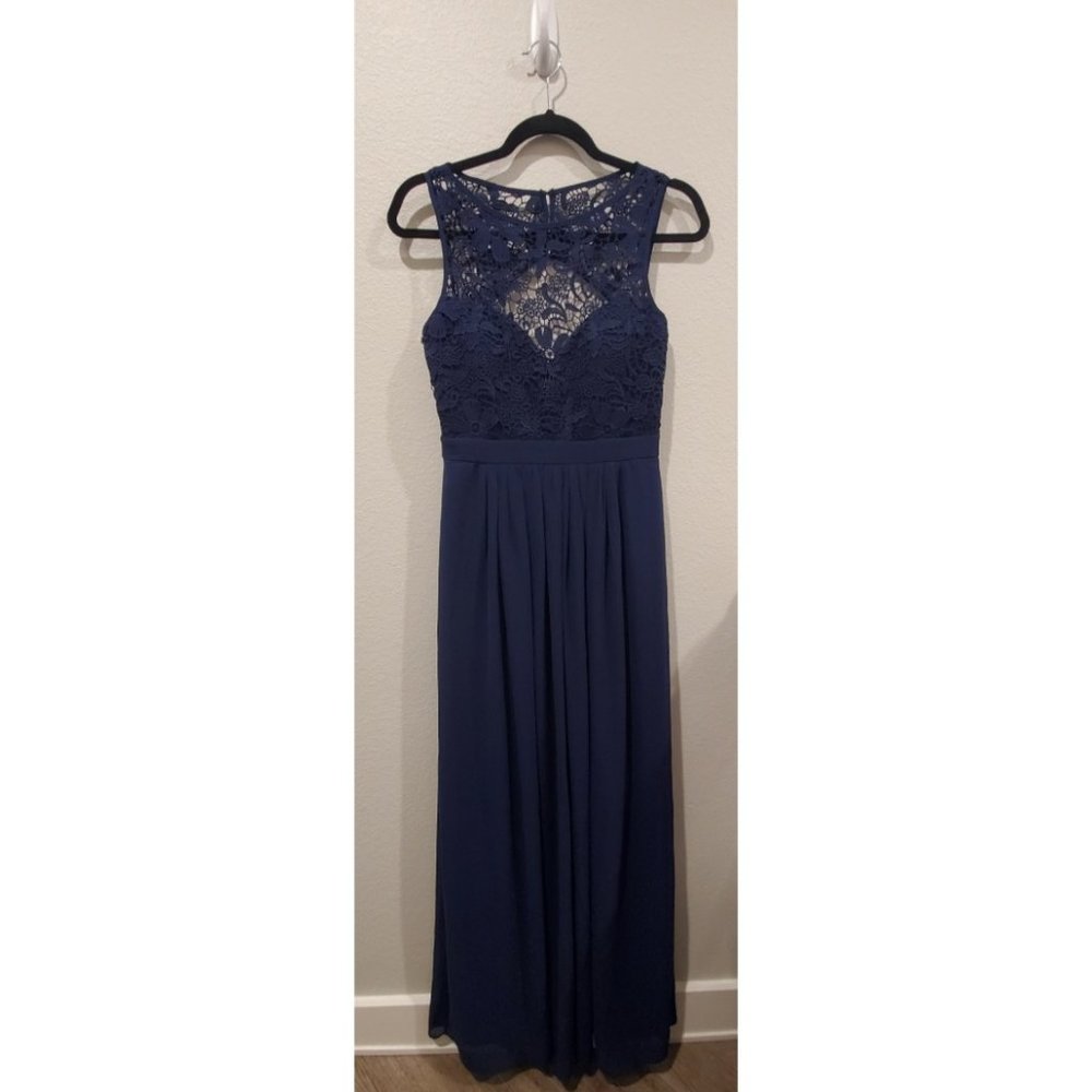LULUS Navy Blue Lace Formal Maxi Dress